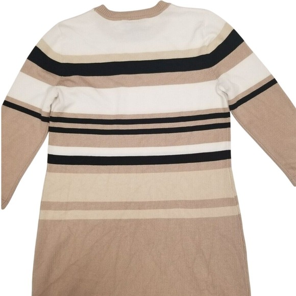 Allison Brittney Women S Striped Knit Sweater Dress Midi Tan Black Y2K 90s - Picture 8 of 8